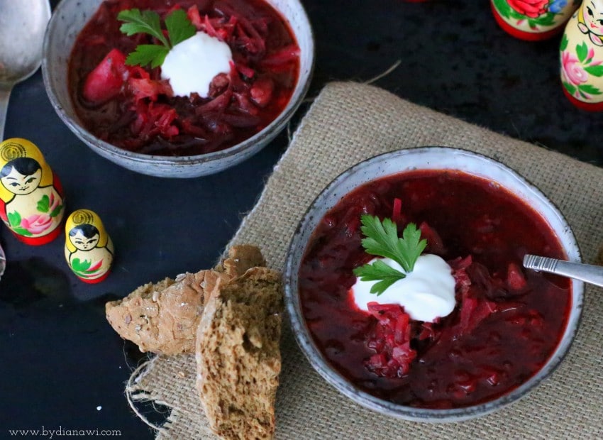 russisk borsch suppe opskrift, rødbedesuppe, vintermad